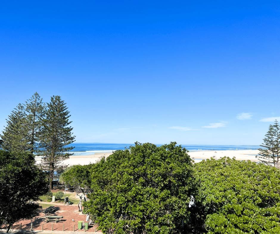 A View Of A Beach With Trees In The Foreground And A Blue Sky In The Background — Nyblad Construction in Caloundra West, QLD