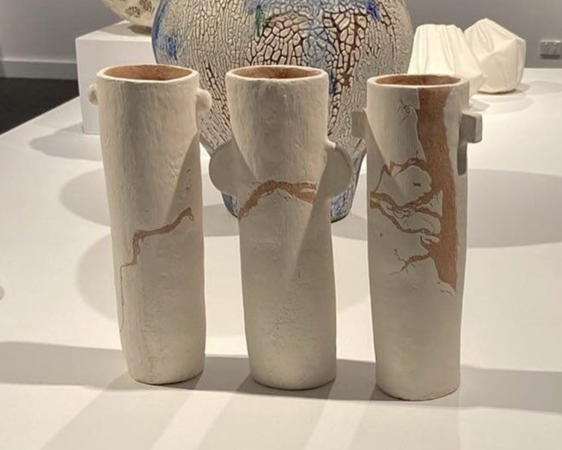 A collection of ceramic pieces previously shown in exhibitions. Hand-built works originally created for display, now available to view or purchase.