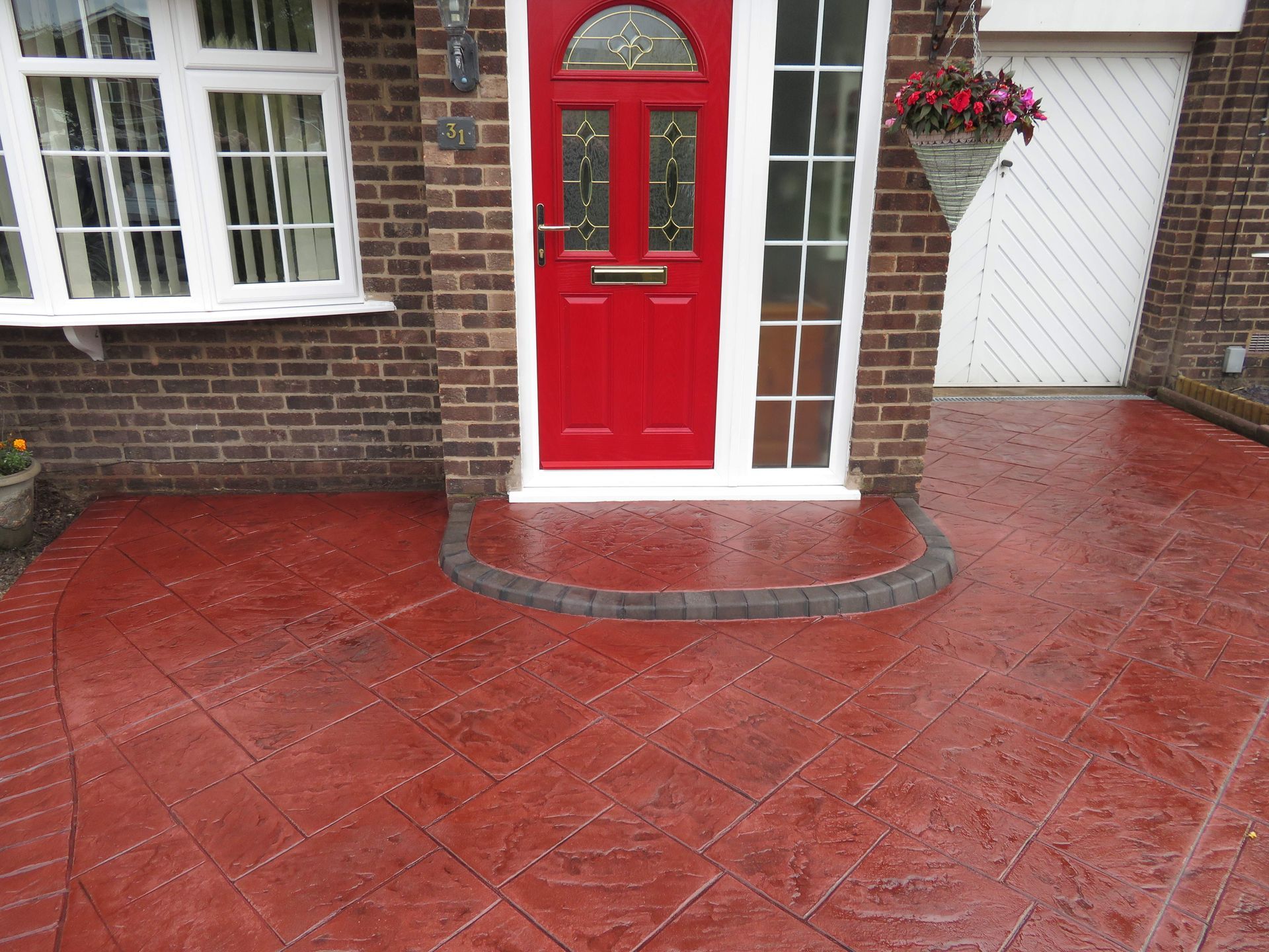 Pattern Imprinted Concrete Driveway with step in Plum Colour off set Ashlar Pattern A1 Creative Coventry