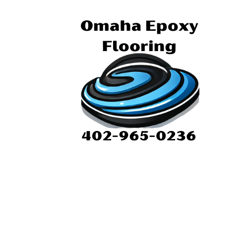A logo for omaha epoxy flooring with a phone number.