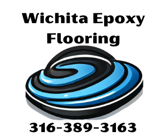A logo for wichita epoxy flooring with a phone number