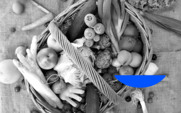 Image d'un panier de fruits et de légumes qui met l'accent sur leur consommation locale et de saison