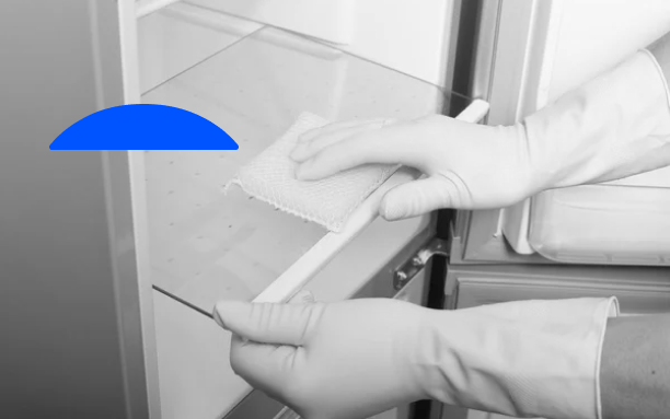 Action de laver, désinfecter une clayette de réfrigérateur afin d'éviter la prolifération de germes
