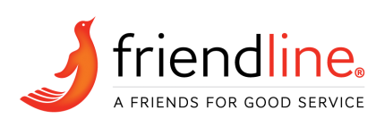 The logo for friendline is a friends for good service