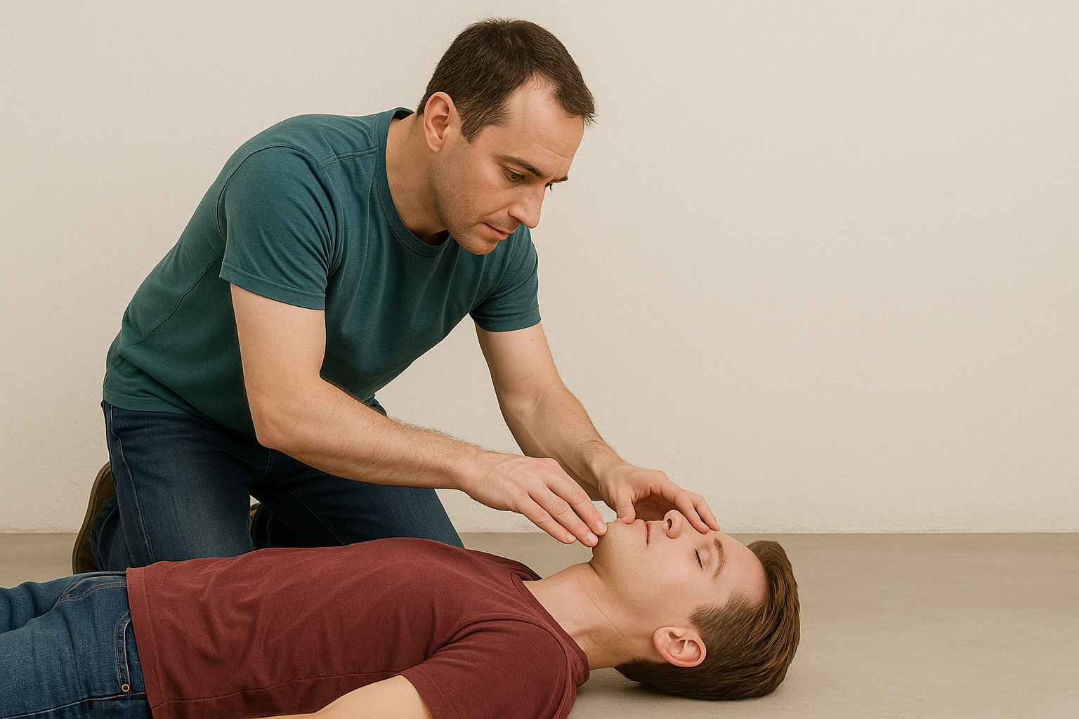 Un homme est agenouillé à côté d'un homme allongé sur le sol.