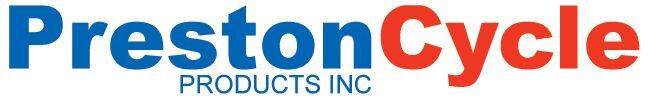 Logo de « Preston Cycle Products Inc. » en bleu et rouge.