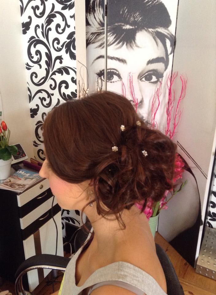 Woman With Dark Brown Hair in an Updo, Styled With Crystal Pins — Elysian Salon In Toukley, NSW