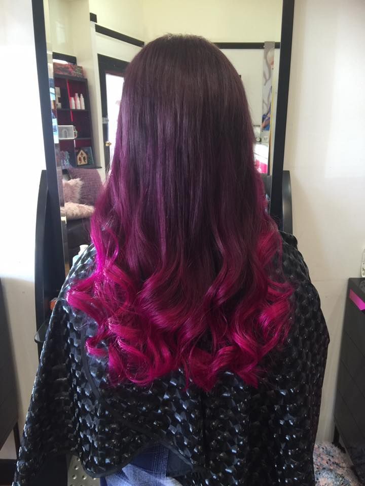 Woman With Dark Purple Hair That Fades to Bright Pink at the Ends — Elysian Salon In Tuggerah, NSW