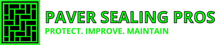 Logo for Paver Sealing Pros in green with an interlocking brick design, text: "Protect. Improve. Maintain."