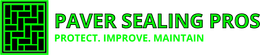 Logo for Paver Sealing Pros in green with an interlocking brick design, text: "Protect. Improve. Maintain."