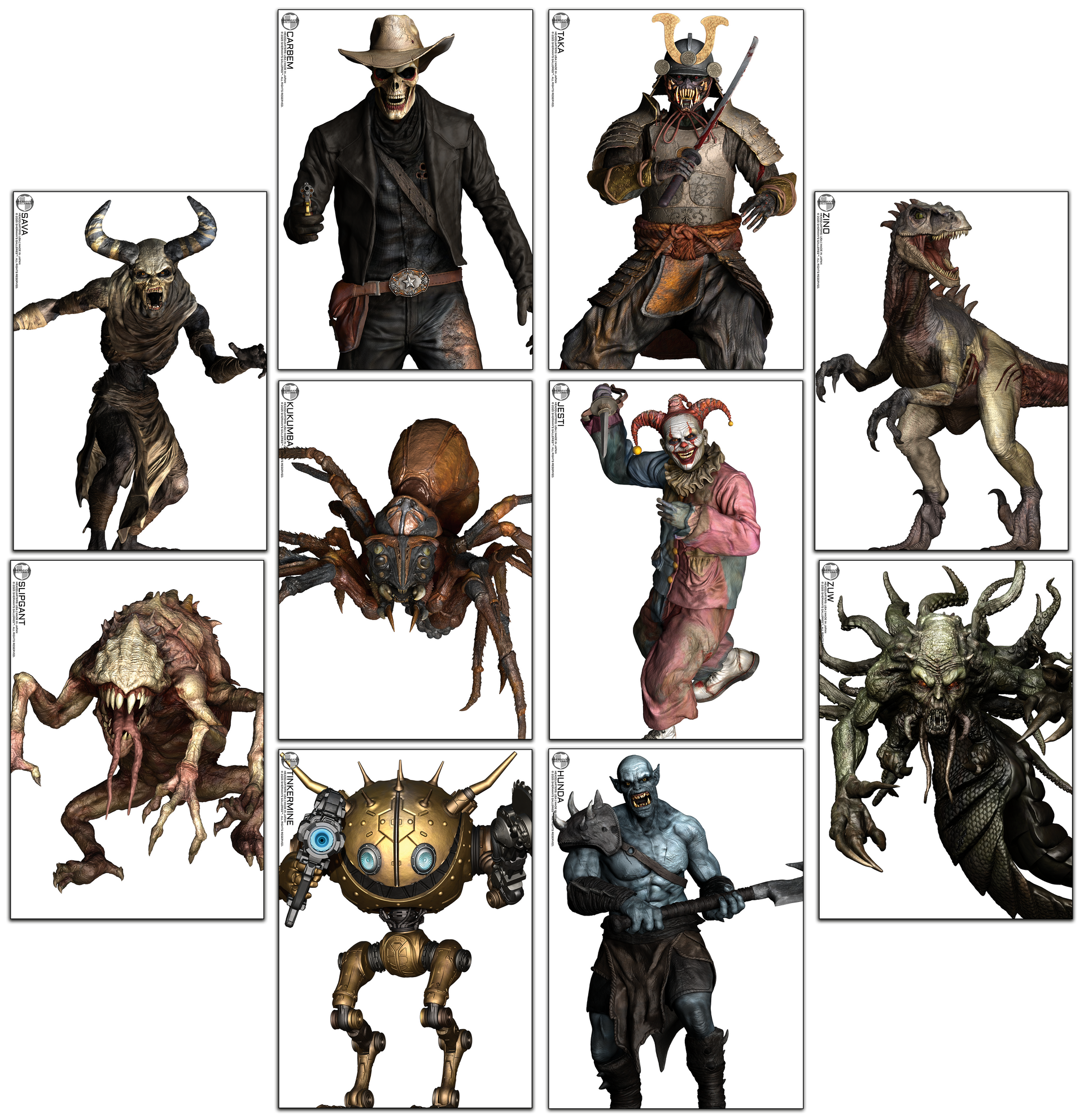 SHERMAN'S GALLERIES™ PACK 1 – Ten Unique Characters Shooting Targets, tiled view