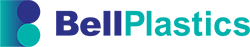 The bell plastics logo is blue and green on a white background.