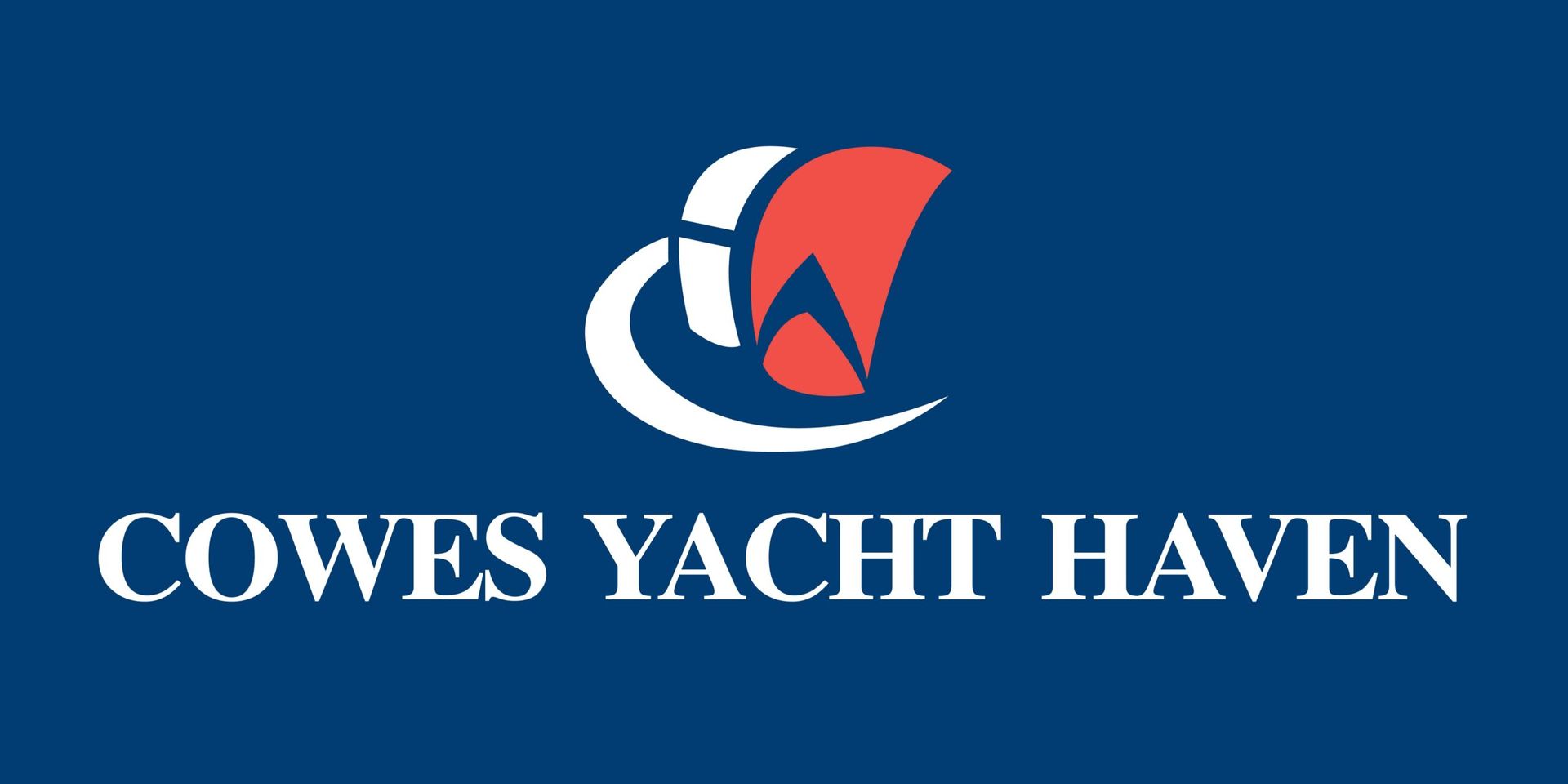 Cowes yacht haven logo on a blue background