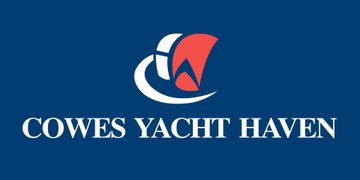 Cowes yacht haven logo on a blue background