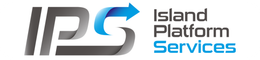 A logo for island platform services with a blue arrow