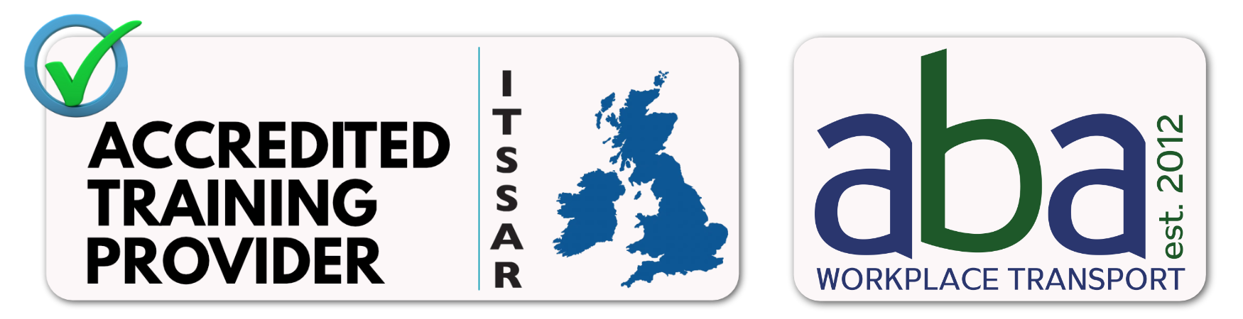 Two logos for accredited training provider and aba workplace transport