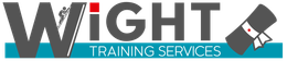 A logo for wight training services with a blue border