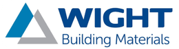 A wight building materials logo with a blue triangle