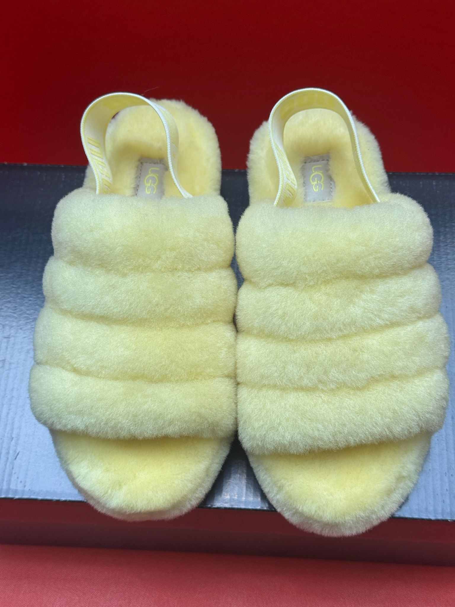 7W UGG Fluffy Slides .Neon Yellow.