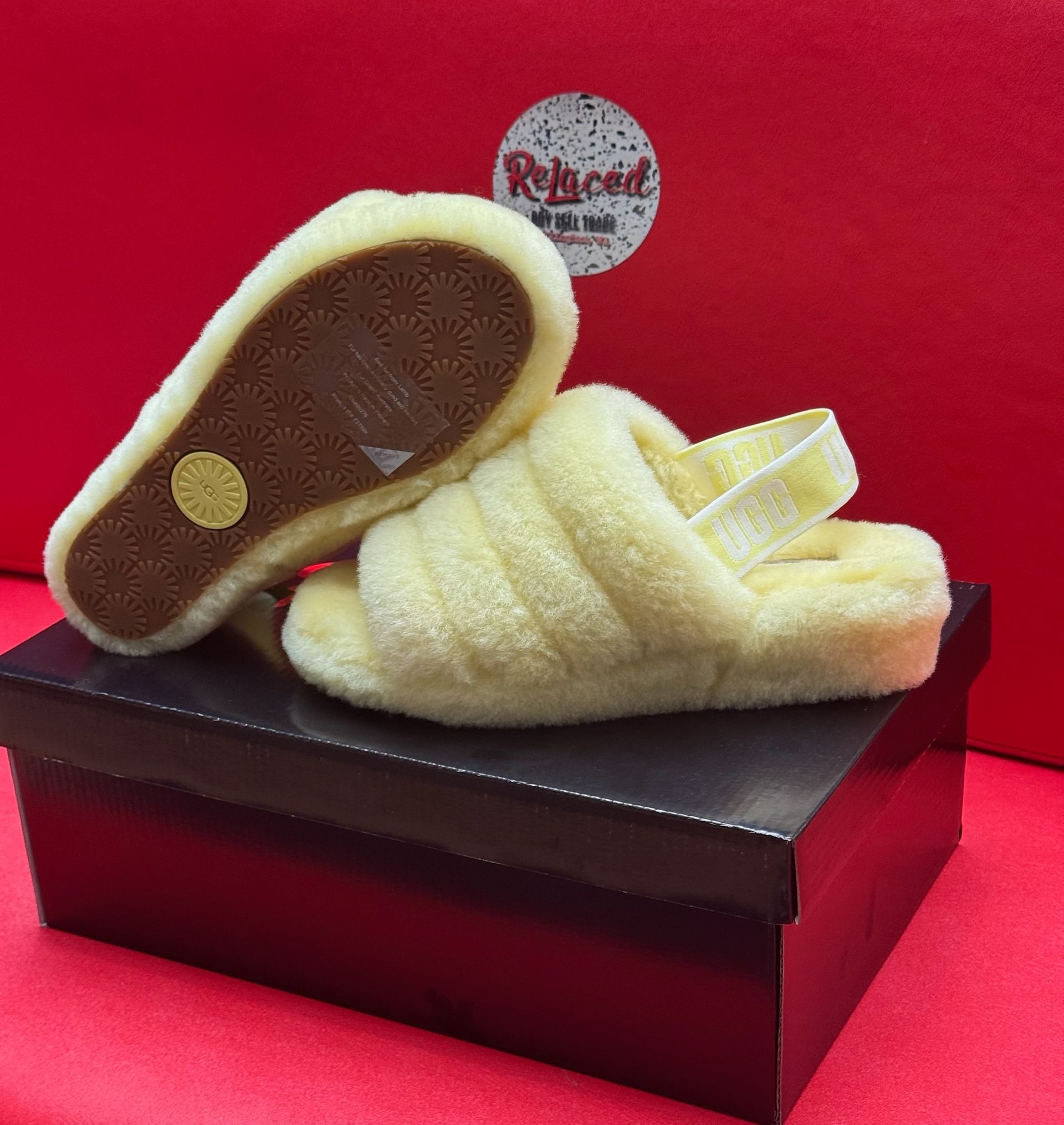 7W UGG Fluffy Slides .Neon Yellow.