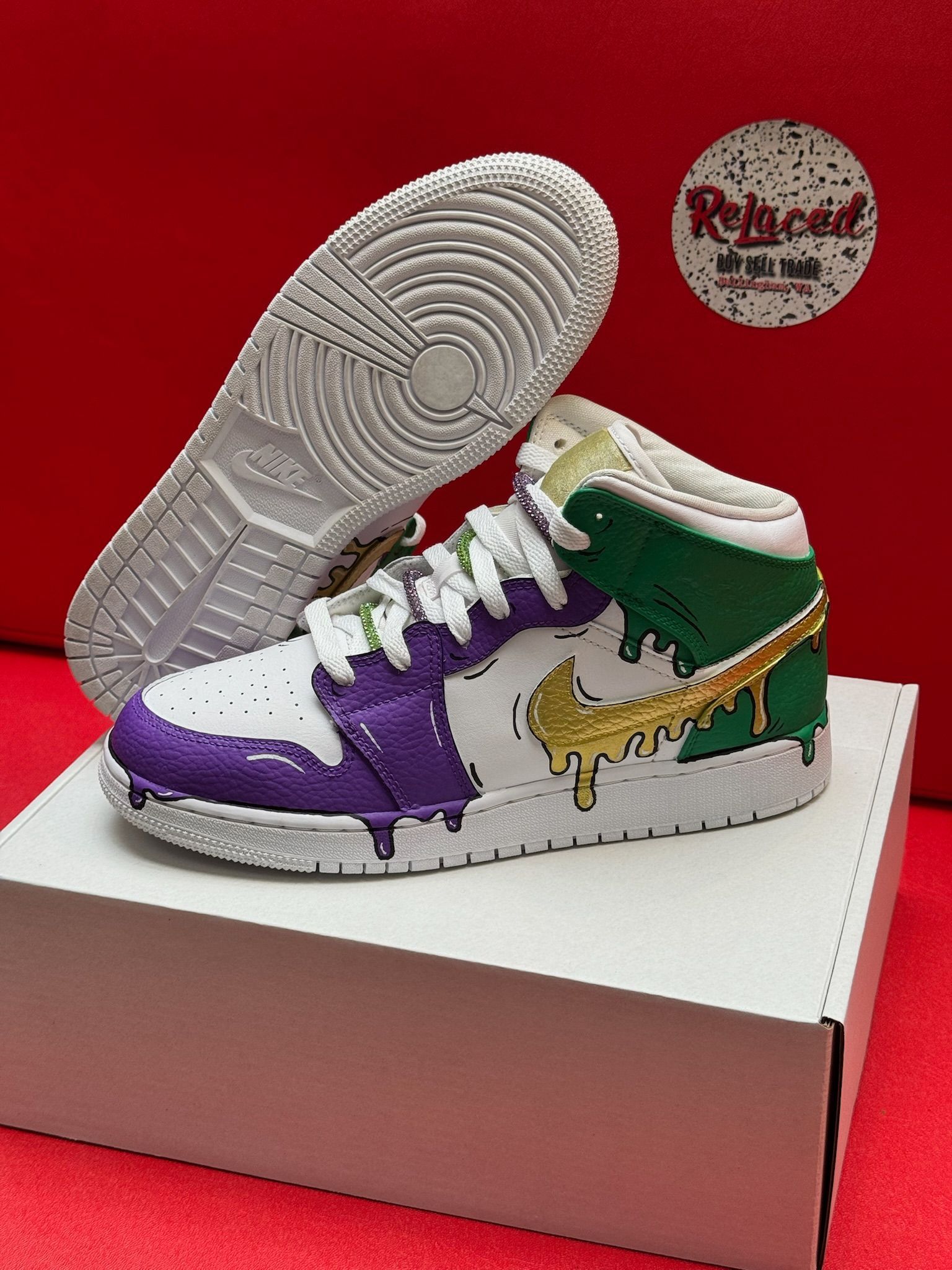 7Y 8.5W Jordan 1 Mid Custom Mardi Gras Drip