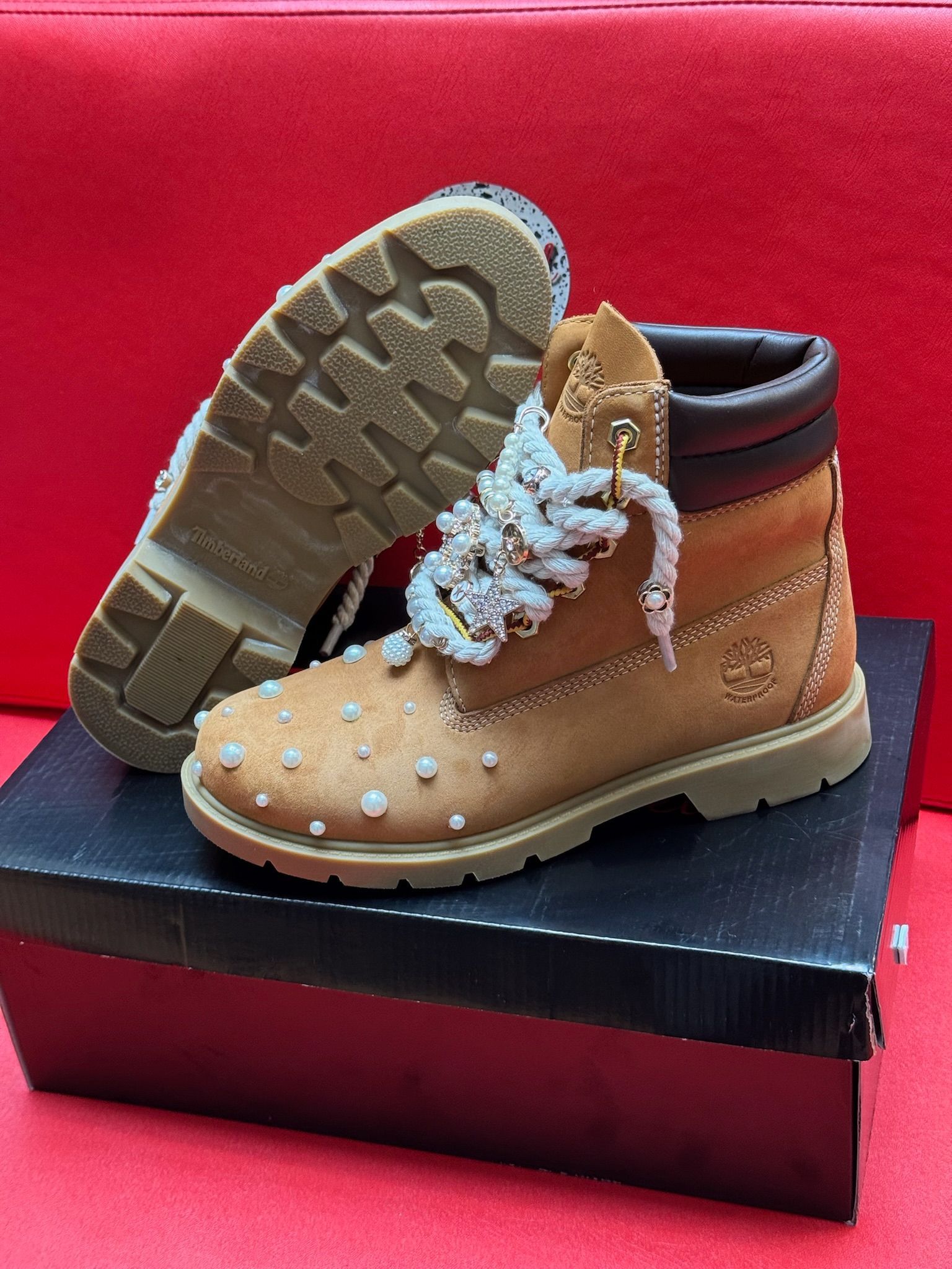 8W Timberland boots custom Pearls