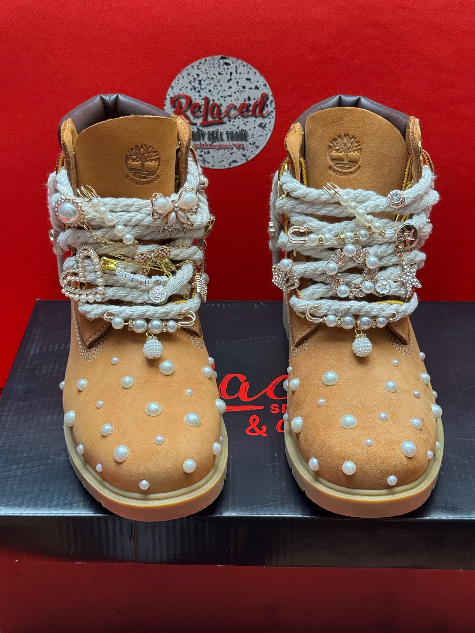 8W Timberland boots custom Pearls