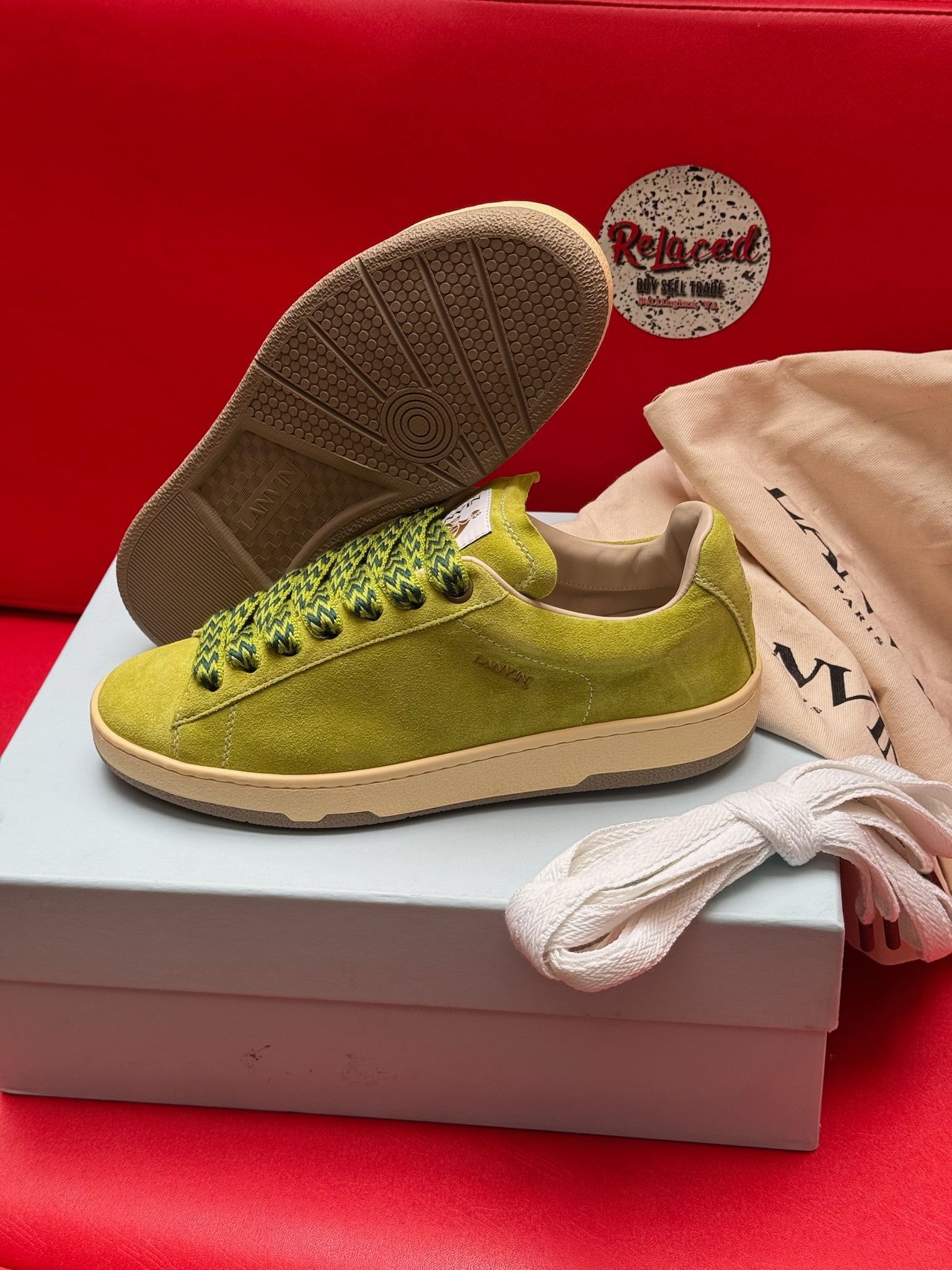 10M Lanvin Green Suede Lite Curb Low
