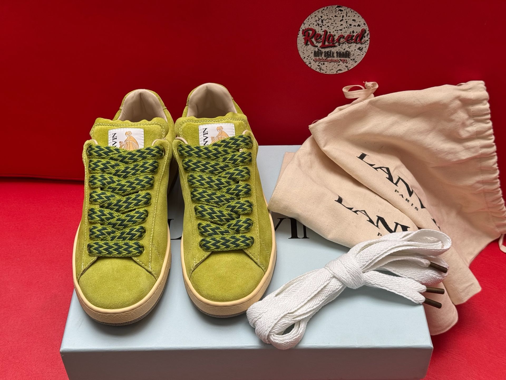 10M Lanvin Green Suede Lite Curb Low