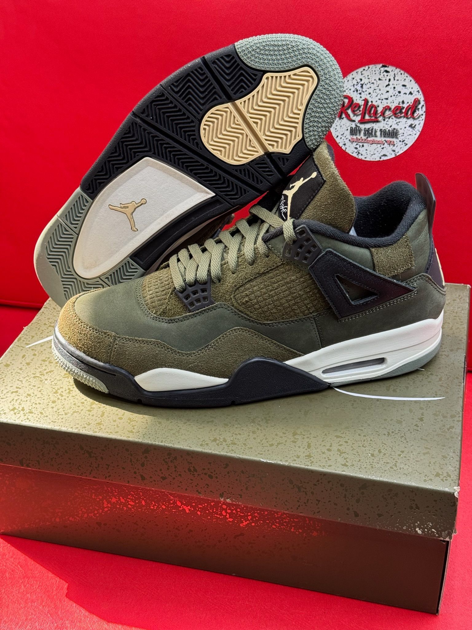 12M Jordan 4 Retro Craft med Olive