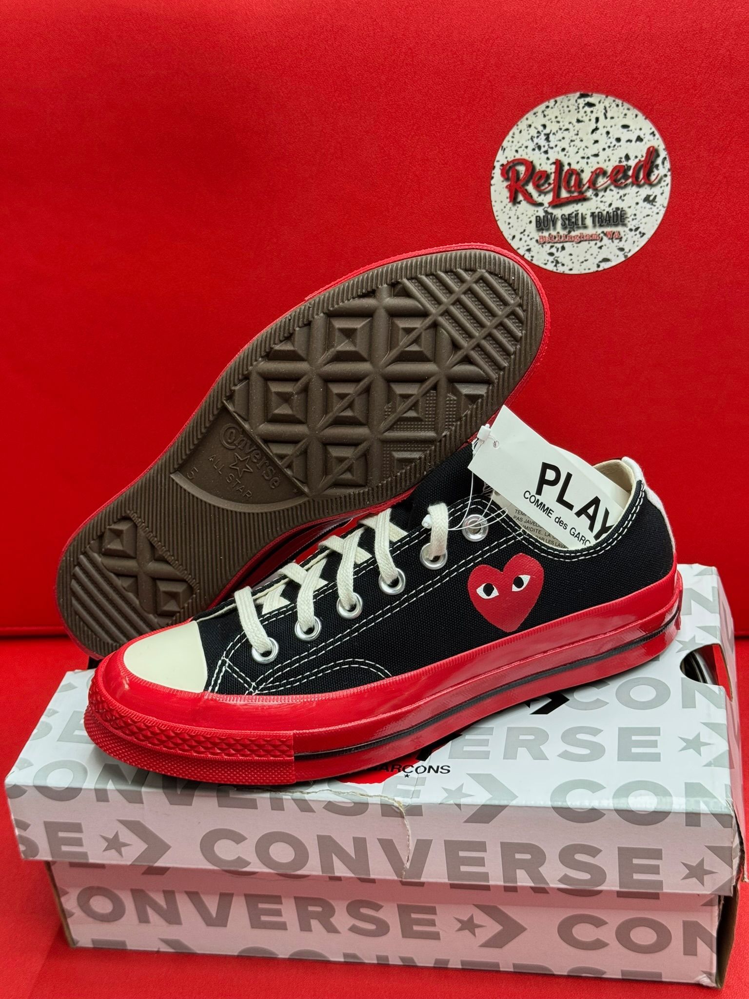 7W Converse Chuck Taylor Comme Des Garçons Blk Red Mid Sole