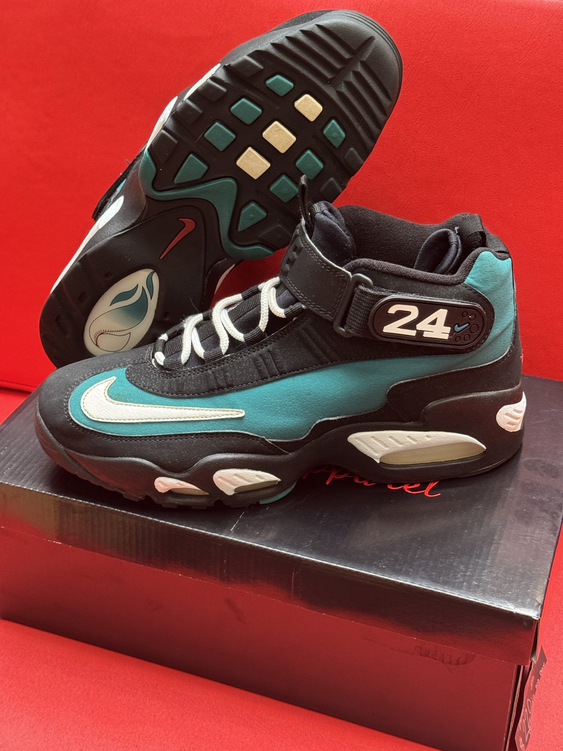Black and teal Nike Air Griffey Max 1 sneakers, with 