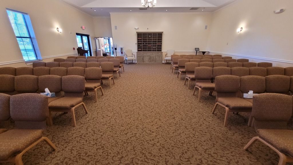 Highland Funeral Home Front View of Chapel with Chairs
