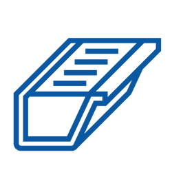 Blue outline of a gutter with several horizontal lines on the top. Indicating Gutter Guards in Reno, NV