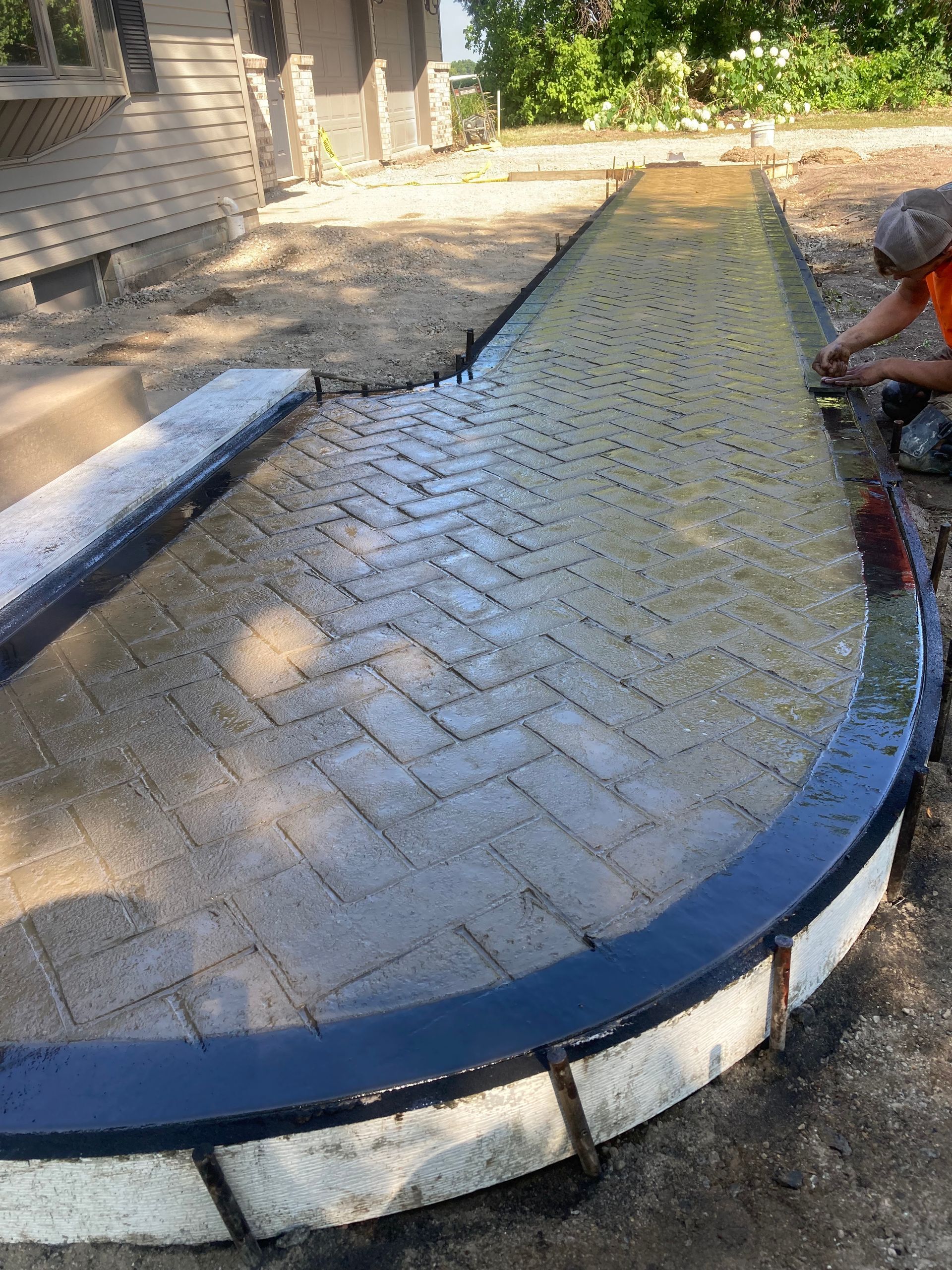 a concrete patterned walkway