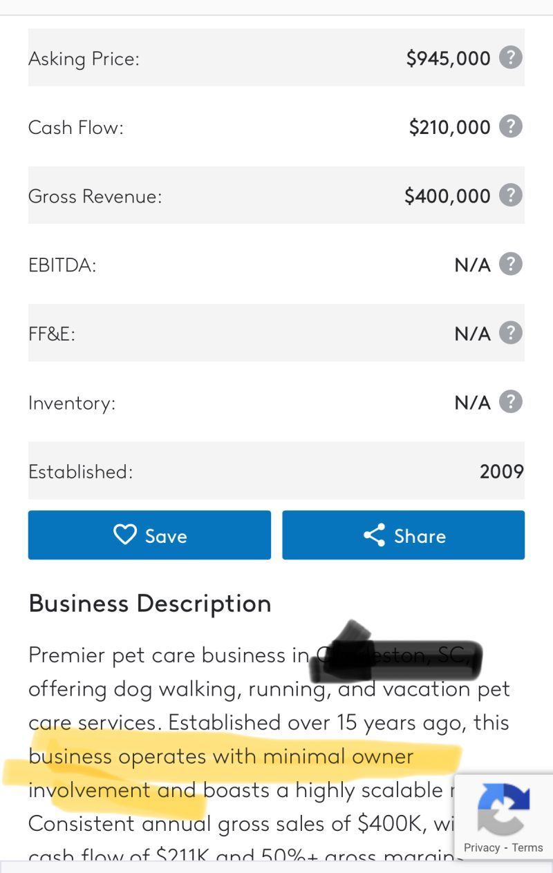 An ad for the sale of a business with comments