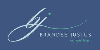 A logo for brandee justus consultant on a blue background