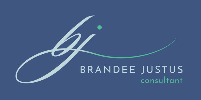 A blue logo for brandee justus consultant