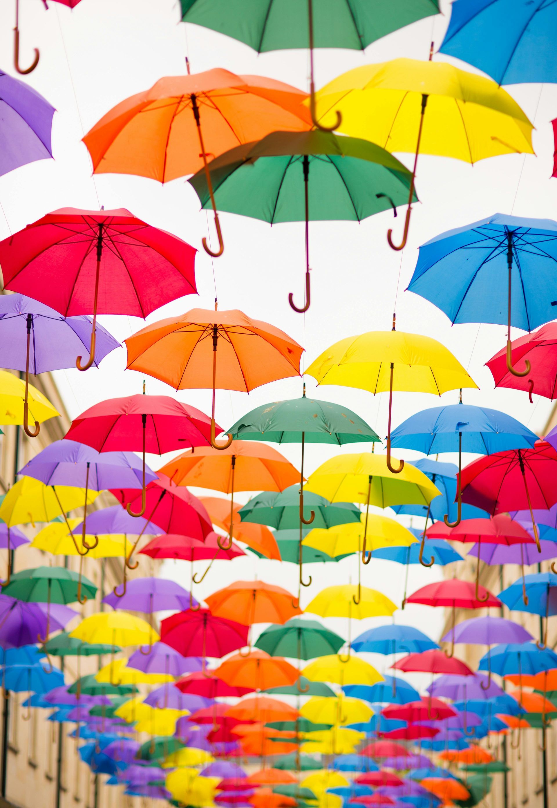 A bunch of colorful umbrella