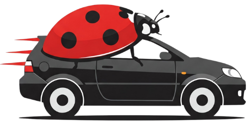 A ladybug is sitting on top of a car.