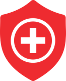 a red shield with a white cross inside of it
