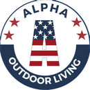 Alpha Outdoor Living logo with an American flag "A" inside a circular design, and red stars.