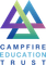 The logo for campfire education trust is a triangle with a cross in the middle.