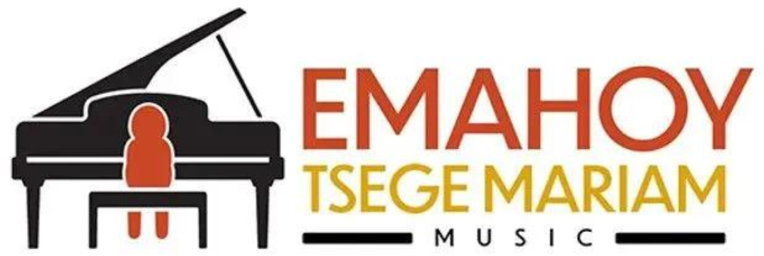 The logo for emahoy tsege mariam music shows a woman playing a piano.