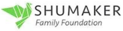 A logo for the shumaker family foundation with a green triangle