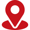 Red map location pin icon on white background
