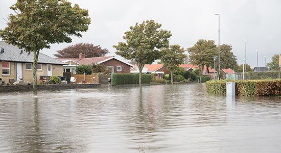 Housing area flooded after a cloudburst