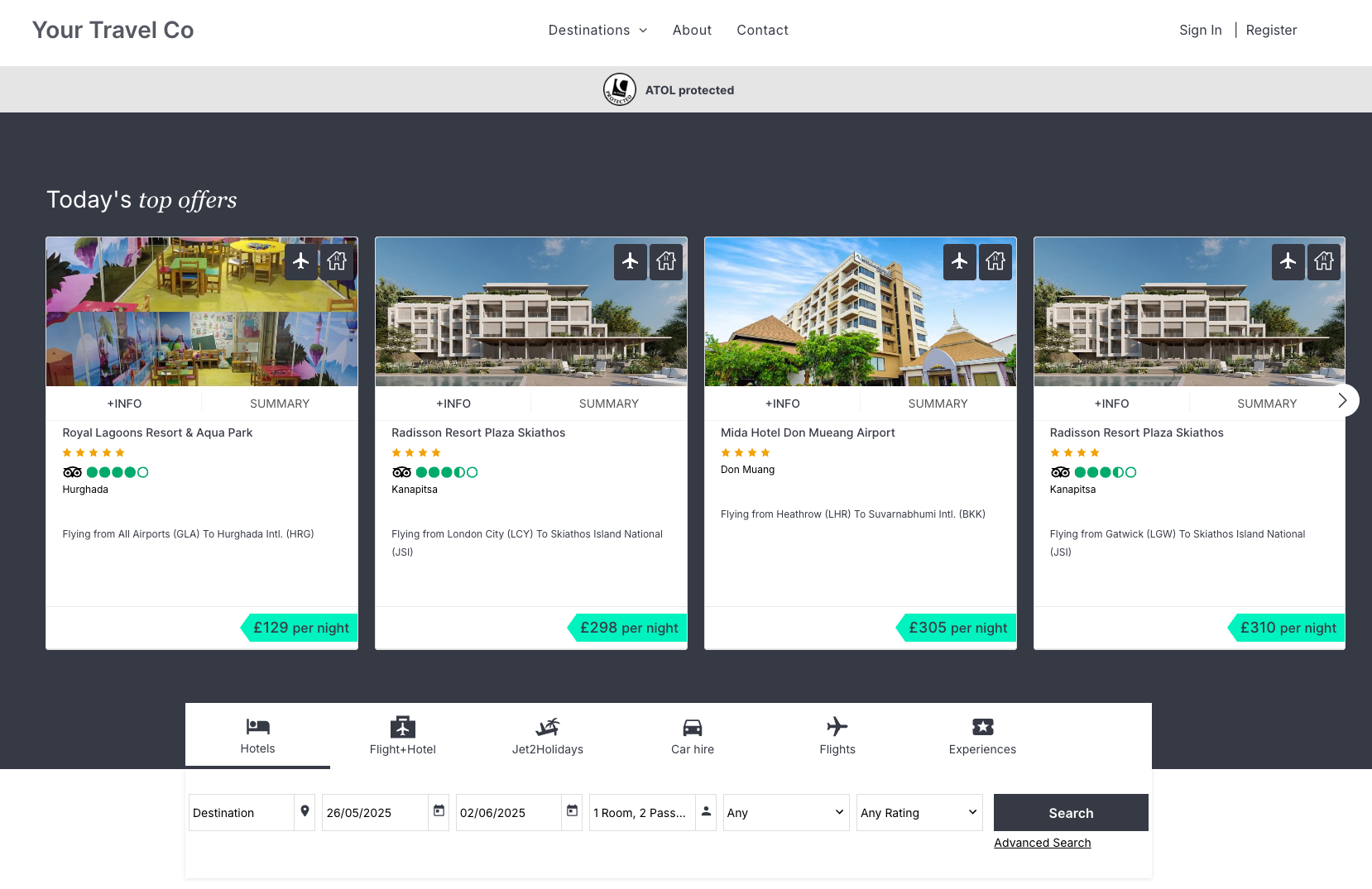 A screenshot of a website showing a variety of hotels.