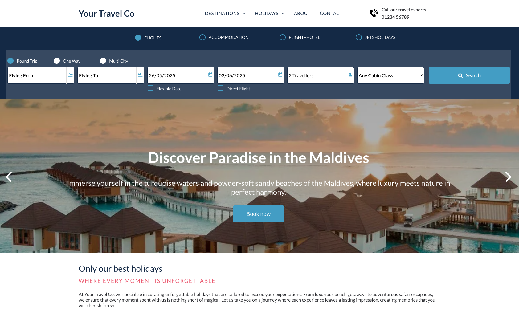 A screenshot of a website that says `` discover paradise in the maldives ''.
