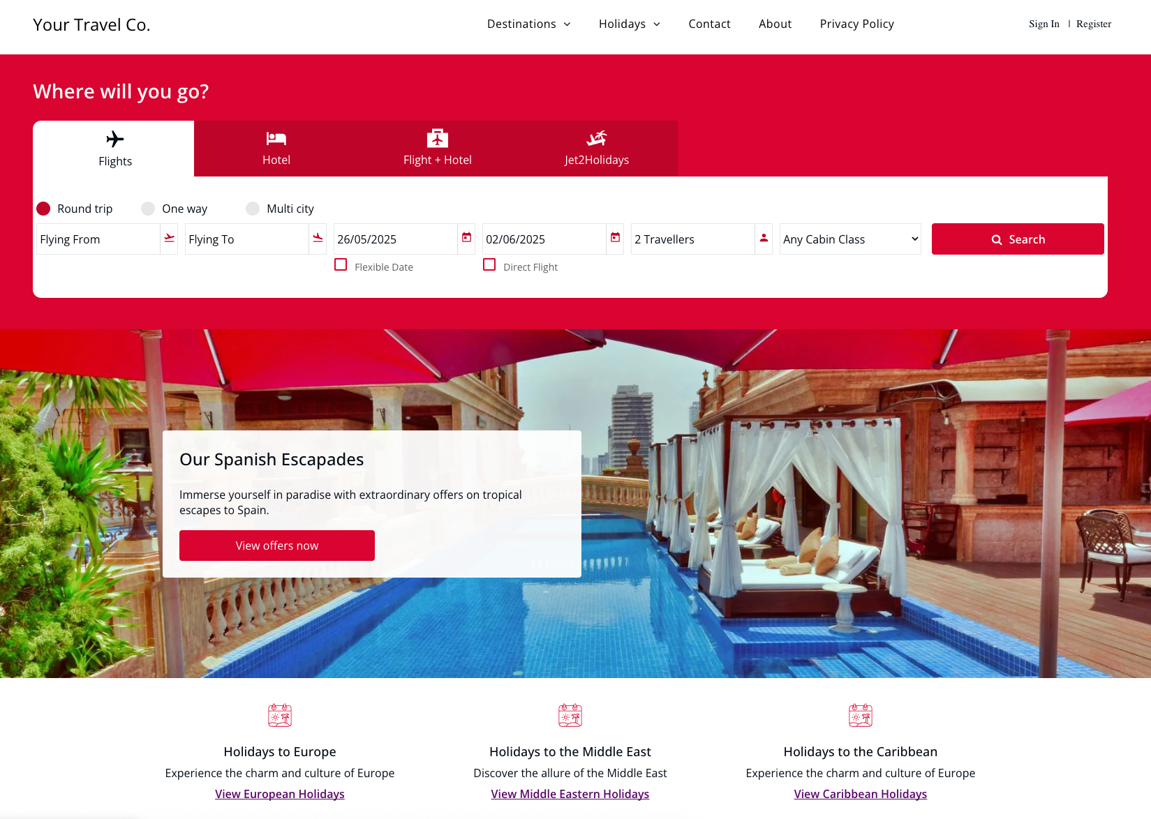 A screenshot of a hotel website showing a swimming pool.